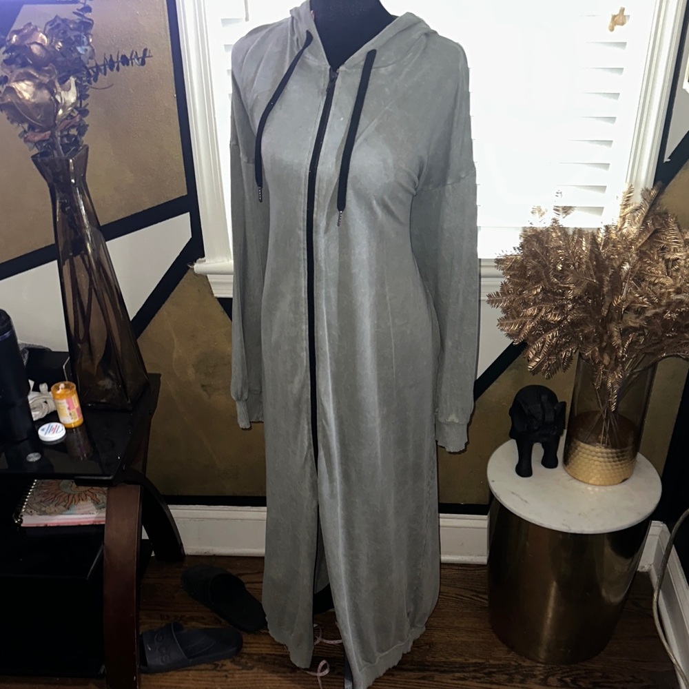 Long Hooded Zip-Front Dress in Light Green